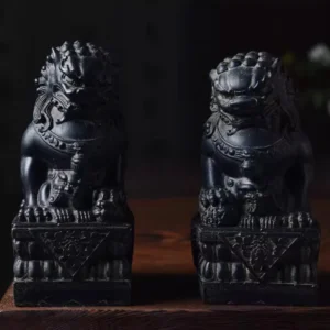 Chinese Lion Statue Pair Stone Carved Foo Dogs