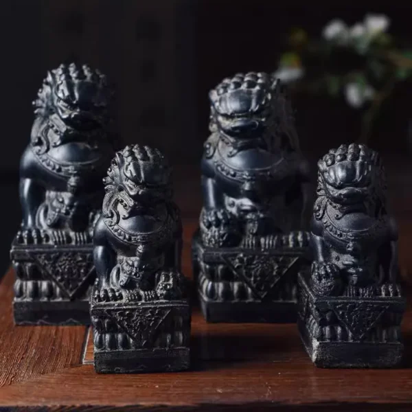 Chinese Lion Statue Pair Stone Carved Foo Dogs