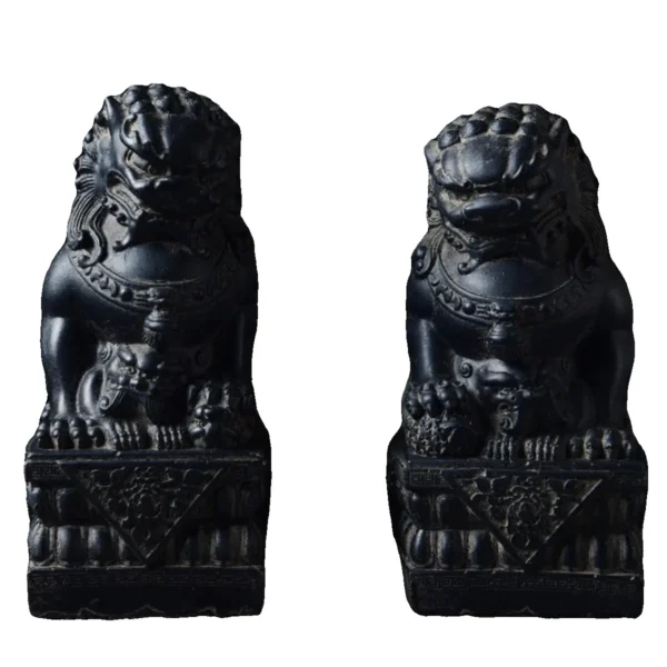 Chinese Lion Statue Pair Stone Carved Foo Dogs