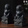 Chinese Lion Statue Pair Stone Carved Foo Dogs