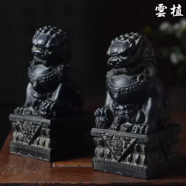 Chinese Lion Statue Pair Stone Carved Foo Dogs