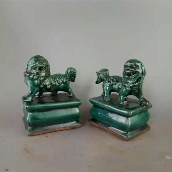 Chinese Green Glaze Foo Dog Guardian Lion Statues
