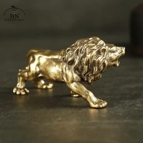 Antique Bronze Lion Statue Miniature Copper Figurine