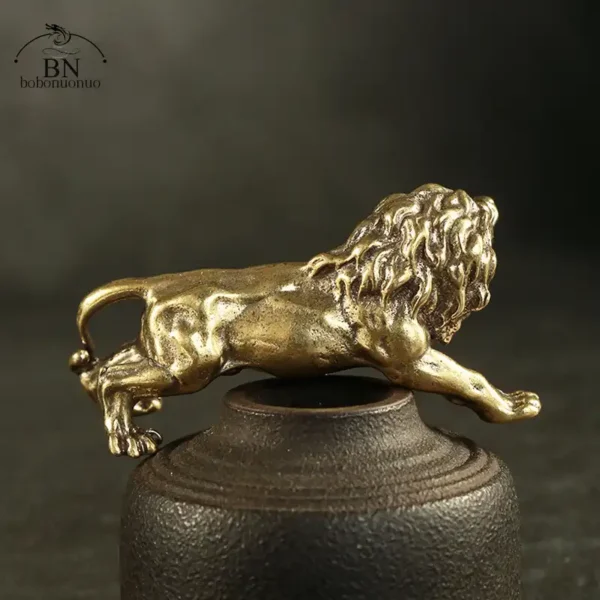 Antique Bronze Lion Statue Miniature Copper Figurine