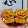 Wooden Foo Dog Statue Pair Feng Shui