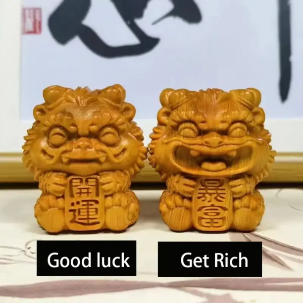Wooden Foo Dog Statue Pair Feng Shui