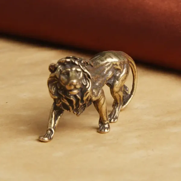 Vintage Brass Lion Miniature Figurine Desktop