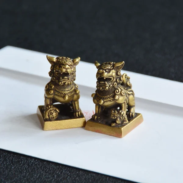 Antique Bronze Lion Seal Pair Desktop Ornaments
