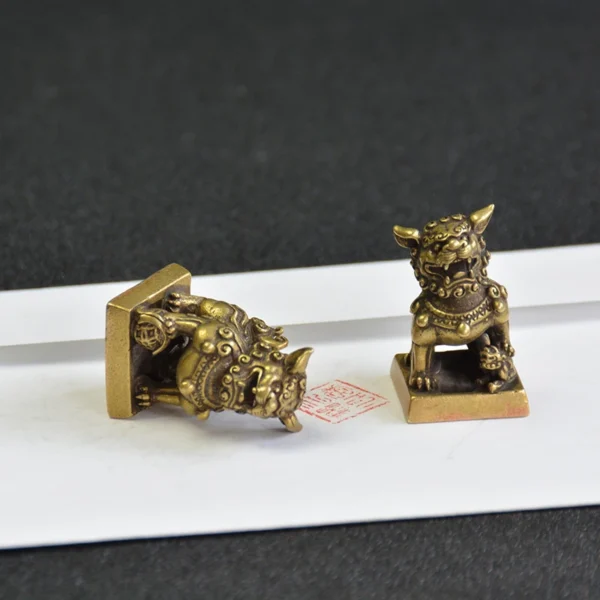 Antique Bronze Lion Seal Pair Desktop Ornaments
