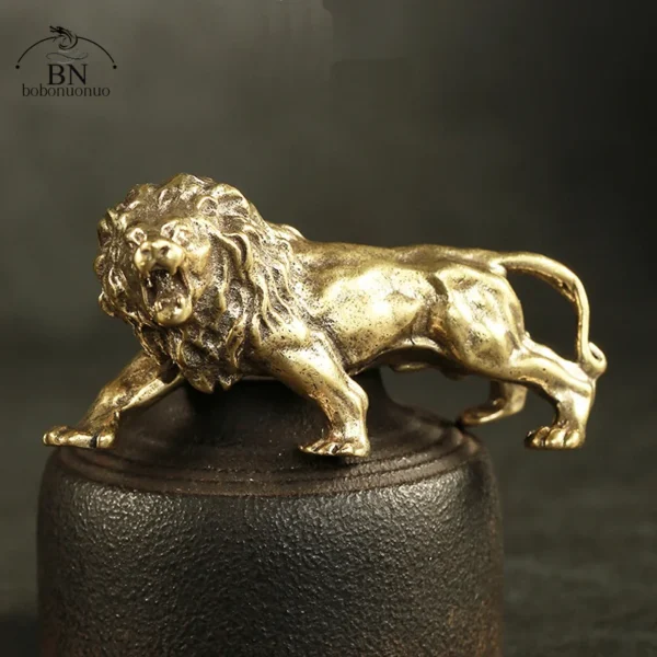 Antique Bronze Lion Statue Miniature Copper Figurine