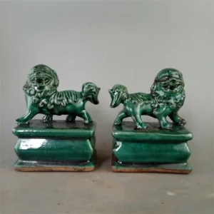 Chinese Green Glaze Foo Dog Guardian Lion Statues
