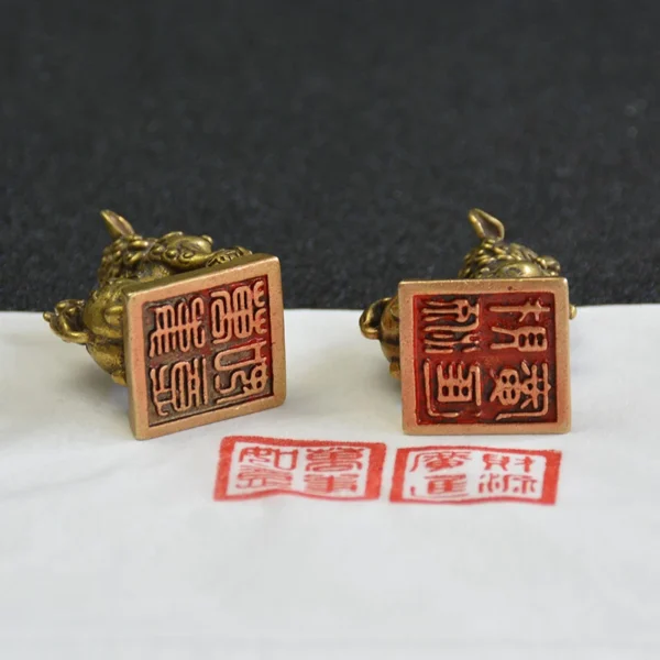 Antique Bronze Lion Seal Pair Desktop Ornaments