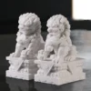 Foo Dogs Marble Guardian Lion Statues Pair