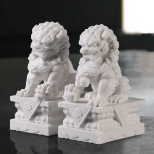 Foo Dogs Marble Guardian Lion Statues Pair
