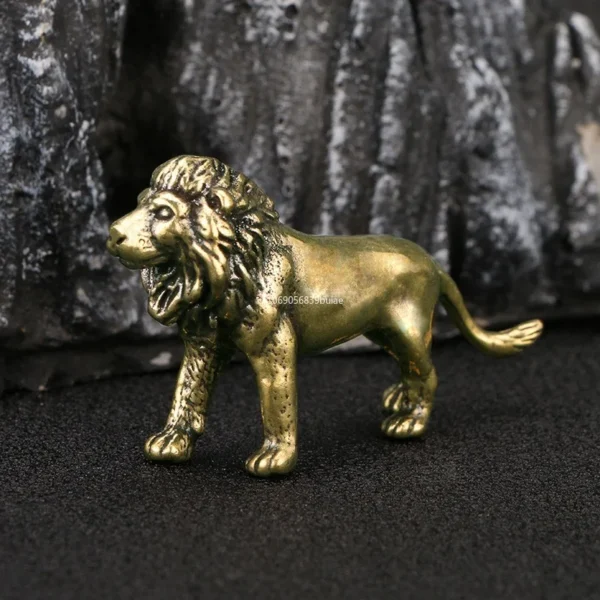 Vintage Copper Lion Figurine Desktop Brass Statue