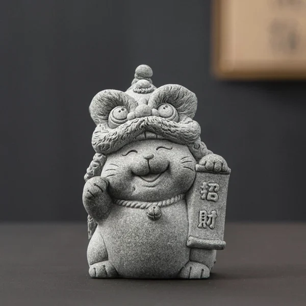 Handmade Stone Cat Tea Pet Feng Shui