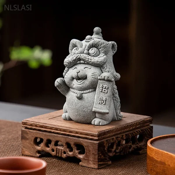 Handmade Stone Cat Tea Pet Feng Shui