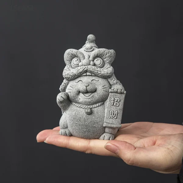 Handmade Stone Cat Tea Pet Feng Shui