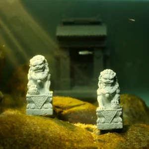 Mini Stone Lion Statue Desktop Figurine Pair