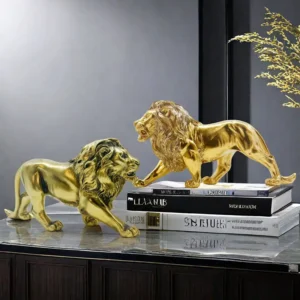 Golden Resin Lion Statue Vintage Bronze Figurine