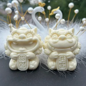 Handmade Coconut Wealth Lion Statue Pair