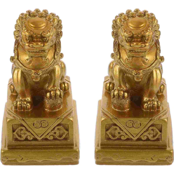Mini Golden Resin Lion Statues Desktop Decor