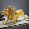Golden Resin Lion Statue Vintage Bronze Figurine