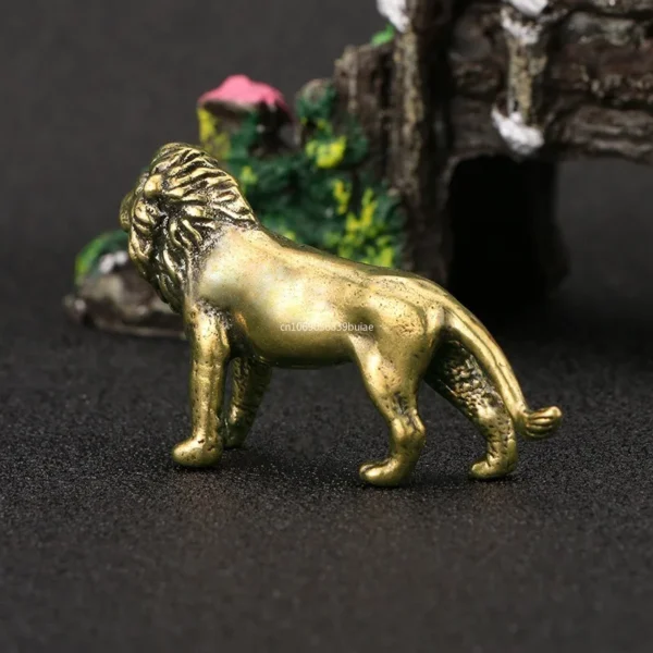Vintage Copper Lion Figurine Desktop Brass Statue
