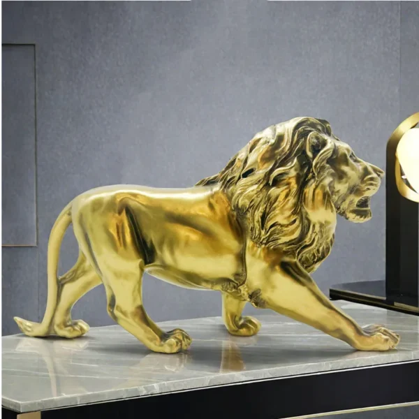 Golden Resin Lion Statue Vintage Bronze Figurine