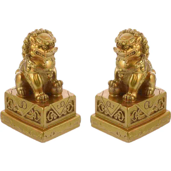 Mini Golden Resin Lion Statues Desktop Decor