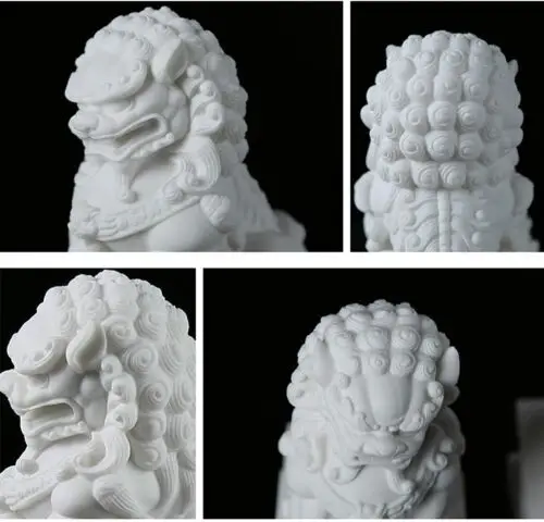 Foo Dogs Marble Guardian Lion Statues Pair